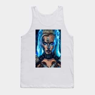 Strong Female Cyborg in Blue Tank Top